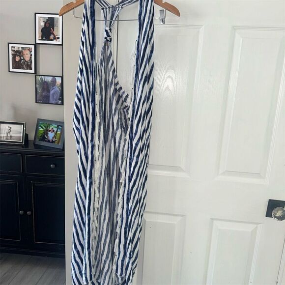 Skemo Women's Striped Halter Maxi Dress Blue Size S Summer Boho Casual - Picture 1 of 6